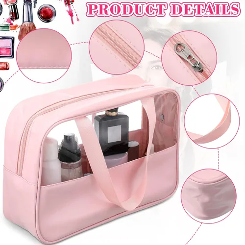 Miniatura 3 de Reginary 6 bolsas de maquillaje transparentes grandes, organizador de artículos de tocador con cremallera y correa de asa, bolsa de cosméticos