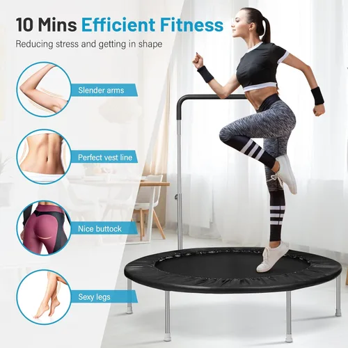 Miniatura 6 de Lyromix - Trampolín rebotador de 40 pulgadas / 48 pulgadas para adultos con barra ajustable, mini trampolín de fitness para adultos y niños, pequeño