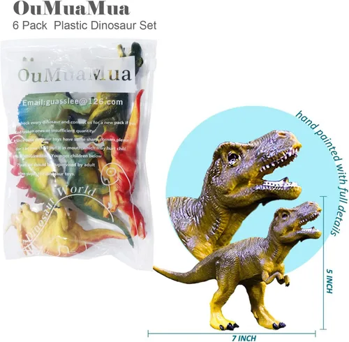 Miniatura 3 de OuMuaMua Juguetes de dinosaurio, juego de figuras de dinosaurio de plástico, juguetes educativos ideales para niños, incluyendo T-Rex, estegosaurio