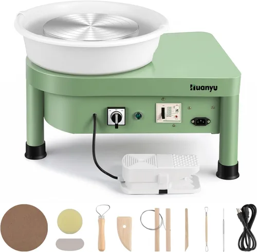 Huanyu Máquina de rueda de cerámica de 9.8 in/10 pulgadas con pedal de pie, máquina formadora de cerámica eléctrica con lavabo desmontable, rueda de