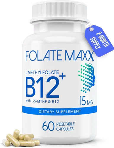 FolateMaxx L Metilfolato 15mg Plus B12 Metil - 60 Cápsulas - 5-MTHF con B12 Suplemento de metilcobalamina para el estado de ánimo, metilación y