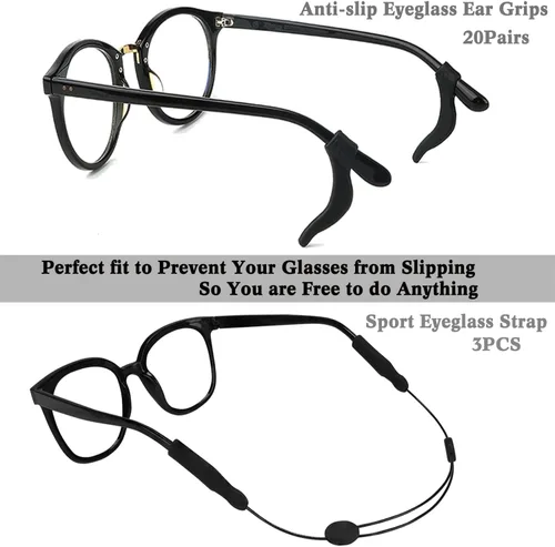 Miniatura 4 de YMCCOOL 20 pares de sujetadores antideslizantes para gafas con 3 correas ajustables para gafas, retenedor de gafas de cuerda deportiva