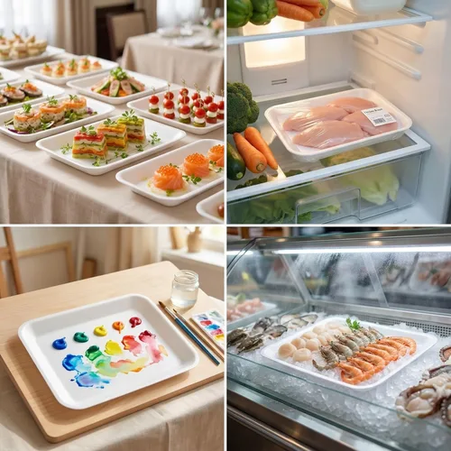Miniatura 8 de Bandeja de espuma blanca para carne (25 unidades, 8.3 x 5.9 x 1.2 pulgadas) con almohadilla absorbente de carne blanca, bandeja desechable estándar