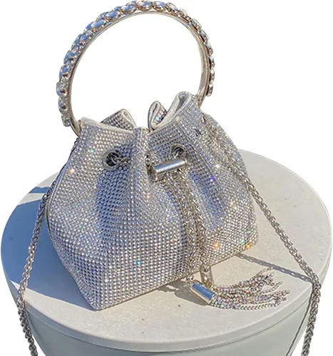 Miniatura 9 de TOPALL Bolso de Noche Mejorado con Diamantes de Imitación, Bolso de Mano Brillante con Diamantes de Imitación en Plata, Monederos de Diamantes