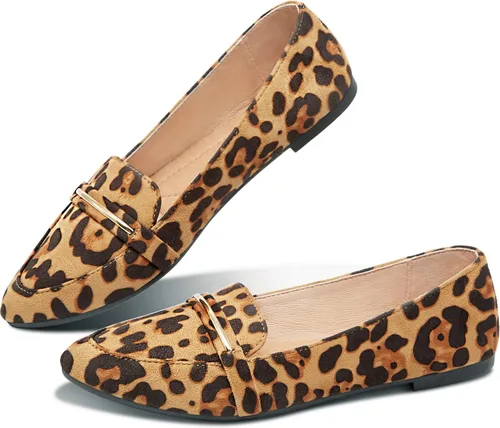 Obtaom - Zapatos de ballet, sin cordones, mocasines tipo penny, lindos, para trabajo, de gamuza de imitación, cómodos, de puntera puntiaguda, para