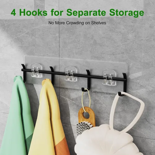 Miniatura 2 de Paquete de 6 estantes de ducha adhesivos inoxidables para ducha interior, sin perforaciones, organizador de baño y almacenamiento grande con soporte