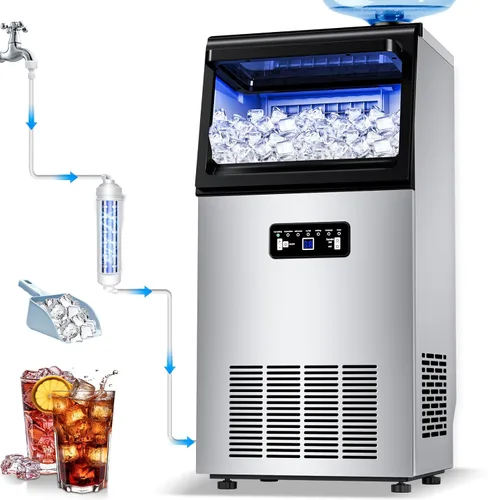 Miniatura 7 de Máquina comercial para hacer hielo 480LBS/24H, contenedor de almacenamiento de 360 libras, listo para hielo en 8-15 minutos, modo de autolimpieza