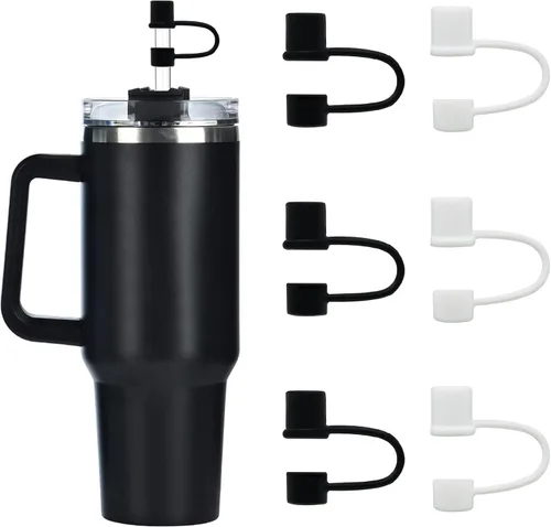 Miniatura 13 de 6 tapas de silicona para popotes compatibles con vaso Stanley de 30 y 40 onzas con asa, tapones de 10 mm, tapas para popotes a prueba de polvo Blanco