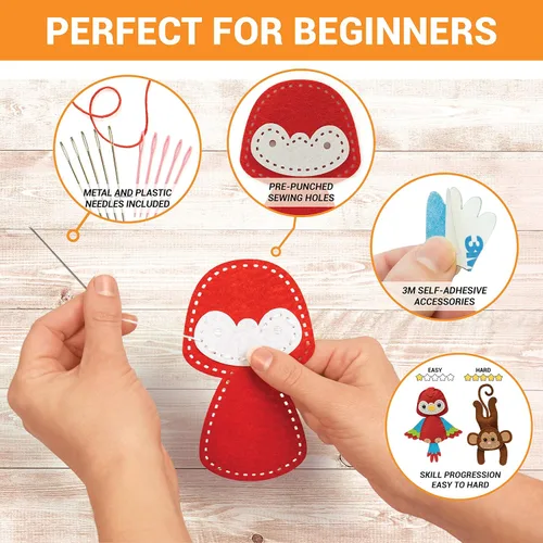 Miniatura 5 de Craftorama Kit de costura para niños, divertido y educativo juego de manualidades de animales para niños y niñas de 7 a 12 años, kit de manualidades