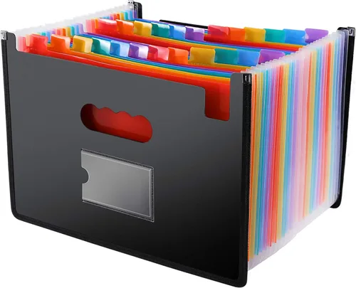 Miniatura 8 de Organizador de archivos de acordeón ultra grande con pestañas y calcomanías, tamaño legal/carta/A4, 24 bolsillos, carpeta de archivos expandible