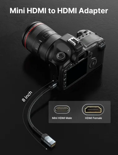 Miniatura 6 de JSAUX Paquete de 2 adaptadores Mini HDMI a HDMI, cable Mini HDMI macho a HDMI hembra con 4K 60Hz HDR 3D 18Gbps, compatible con cámara, videocámara