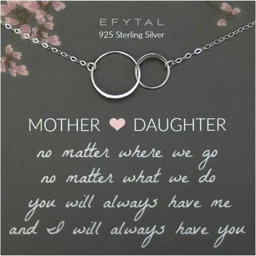 EFYTAL Gifts for Mom from Daughter Sterling Silver or Gold Plated Two Circles Necklace for Women Mother Daughter Gift for Mom Daughter Gifts from