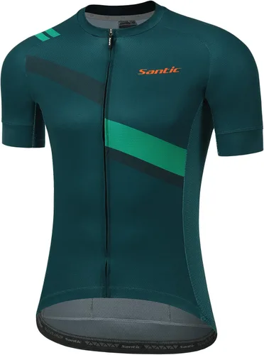 Santic Camiseta de ciclismo para hombre, manga corta, camiseta de ciclismo de carretera, con cremallera completa, UPF 50+, MTB con bolsillos