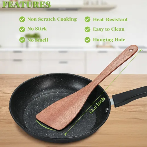Miniatura 5 de 3 espátulas de madera, juego de espátulas planas de mango largo de 12 pulgadas para sartenes antiadherentes, cucharas de madera multiusos