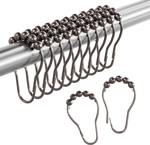 Amazer Ganchos de cortina de ducha de bronce, 12 ganchos de ducha de metal resistentes al óxido, anillos de ducha para cortina, anillos de cortina