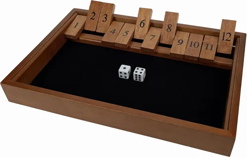 Miniatura 11 de WE Games: juego de mesa de madera "Shut The Box" - Juego de pub para cerrar la caja con 12 fichas de números y 2 juegos de dados - Acabado negro