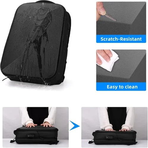 Miniatura 4 de FENRUIEN Mochila antirrobo para laptop para hombre, mochila rígida expandible resistente al agua con puerto USB, bolsa negra para computadora
