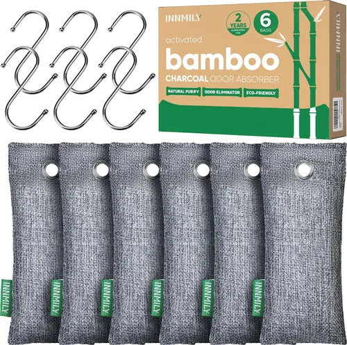 Absorbedor de olores de carbón activado, paquete de 6 eliminadores de olores naturales para zapatos, bolsas purificadoras de aire de carbón de