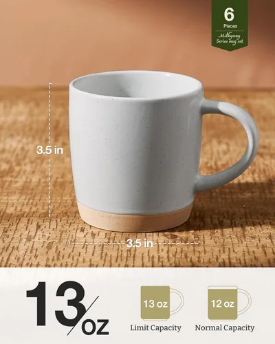 Miniatura 5 de famiware Tazas de café para 6, juego de tazas de 13 onzas, taza para beber con asa para café, té, cacao, leche, suero de la vía lechera, gris claro