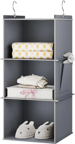Miniatura 16 de YOUDENOVA Organizador colgante de armario, estantes de almacenamiento colgantes de 3 repisas, beige