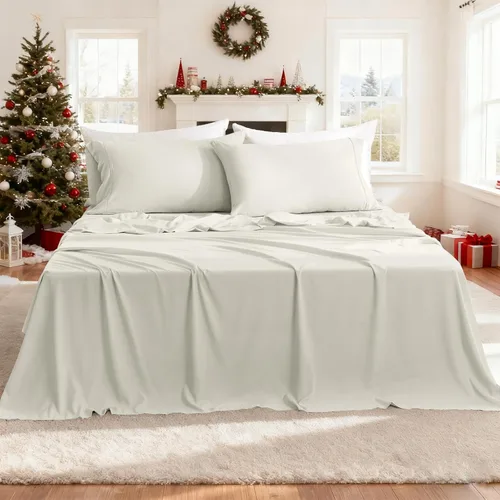 Miniatura 39 de CozySmile Juego de sábanas transpirables y refrescantes, sábanas de lujo de 4 piezas con bolsillo profundo para cama de tamaño matrimonial, se Beige