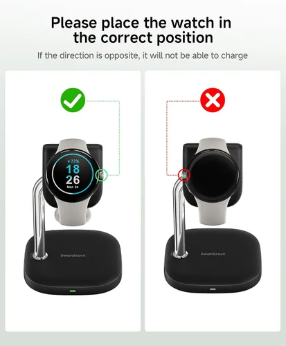 Miniatura 2 de SwanScout Soporte cargador para Google Pixel Watch 3/2 (no para Pixel Watch 1), SwanScout 505G2, carga rápida para Google Pixel W atch 3/2 (negro)