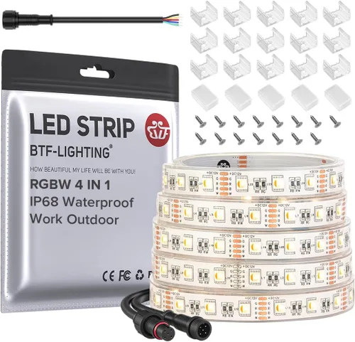 BTF-LIGHTING Tira de luz LED IP68 impermeable para exterior RGBW 5050SMD RGB+Blanco cálido (3000K-3500K) 4 colores en 1 CC12V 16.4 pies 5m 60LED/m