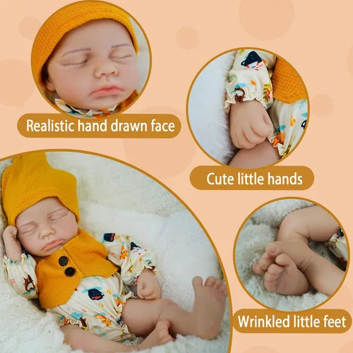 Miniatura 2 de Muñecas de bebé Reborn que se ven reales - 12 pulgadas Cuerpo completo de silicona Niña bebé durmiendo hecha a mano Cara realista Detalles