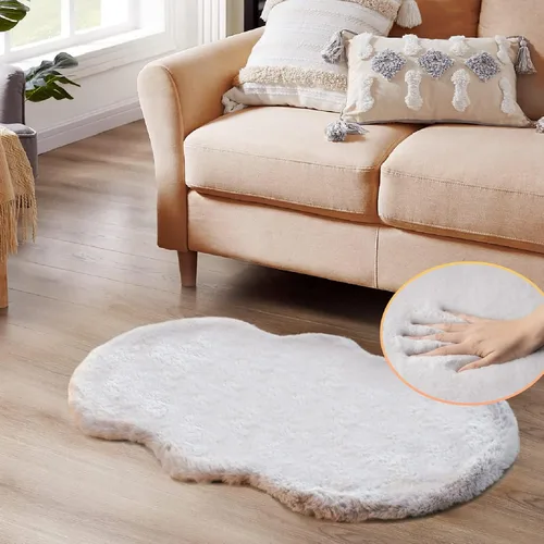 Miniatura 19 de ORINOVA Alfombra de felpa marrón claro beige de 8 x 10 pies para sala de estar, alfombra bohemia esponjosa de piel de conejo grande para dormitorio