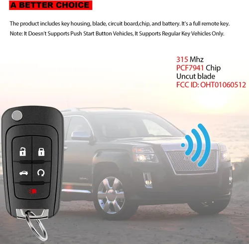 Miniatura 6 de Llavero de repuesto de 5 botones tipo flip compatible con Chevy Equinox Camaro 2010 2011 2012 2013 2014 2015 2016 2017 Cruze Malibu Impala Sonic GMC