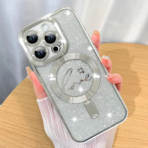 Miniatura 17 de ZIYE Funda Magnética Diseñada para iPhone 11 Funda con Purpurina Plateado de Lujo Corazón de Amor Compatible con MagSafe Funda Transparente