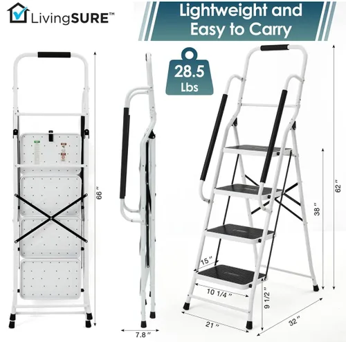 Miniatura 3 de Miles Kimball. Escalera Plegable de cuatro escalones con pasamanos XL.