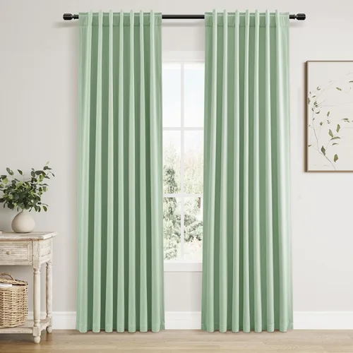 Guken Cortinas de lino 100% opacas de color verde aguamarina, 80 pulgadas de largo, juego de 2 paneles para sala de estar, dormitorio, pestaña