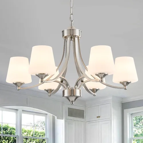 Miniatura 10 de Lámpara de comedor de níquel cepillado, moderna lámpara plateada con vidrio esmerilado, 3 luces de metal para isla de cocina, lámparas colgantes E26