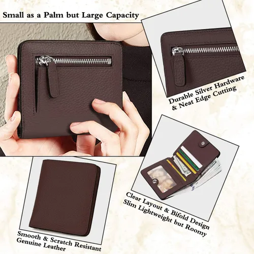 Miniatura 3 de BIG SALE-AINIMOER billetera de bolsillo pequeña con cremallera, plegable, compacta de cuero con bloqueo por identificación por radiofrecuencia