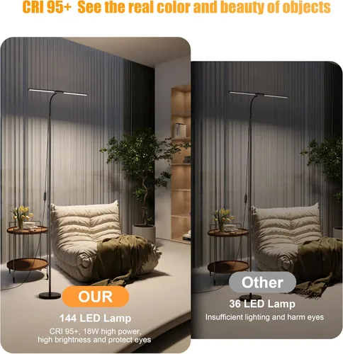 Miniatura 4 de Lámpara de pie LED, lámparas de pie brillantes de 18W para sala de estar, 3 modos de color 10 niveles de brillo, cuello de cisne flexible ajustable
