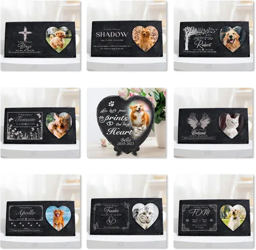 Miniatura 6 de Farfume Piedras conmemorativas personalizadas para mascotas con foto y texto Marcadores personalizados para tumbas para mascotas Lápidas