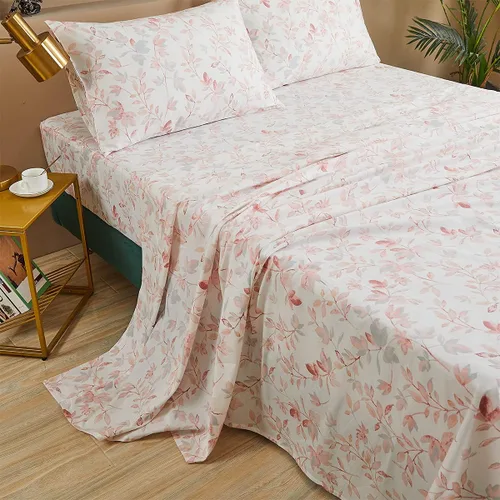 Miniatura 79 de FADFAY Juego de sábanas tamaño King, 100% algodón, elegante ropa de cama de granja con hojas verdes menta y flores blancas, sábana suave