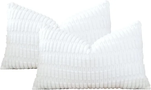 Miniatura 7 de OTOSTAR Paquete de 2 fundas de almohada decorativas de pana suave de 16 x 24 pulgadas, fundas de almohada bohemias a rayas, fundas de cojín lumbar