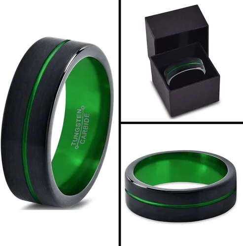 Miniatura 7 de Chroma Color Collection Anillo de boda de carburo de tungsteno de 0236in para hombres y mujeres verde rojo azul morado cobre fucsia verde azulado
