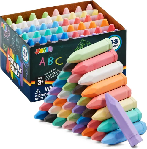 JOYIN Juego de 48 tizas lavables en forma de cono, 12 colores, juego de tizas jumbo no tóxicas para obras de arte, juego lavable de color para acera