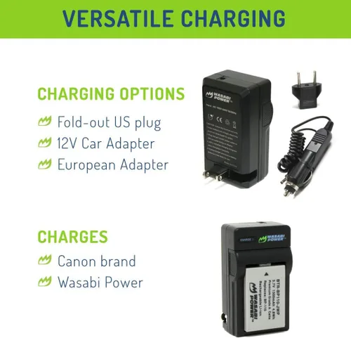 Miniatura 6 de Wasabi Power Batería (paquete de 2) y cargador para Canon BP-110 (totalmente decodificado) y Legria HF R26, Legria HF R28, Legria HF R206, Vixia HF