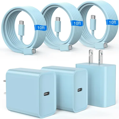 Miniatura 12 de Cargador de carga rápida para iPhone 16 y 15, paquete de 3 cargadores USB C PD de 20 W con cable de 10 pies, cable USB C tipo C para iPhone 16/16