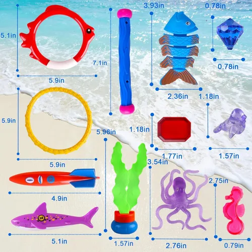 Miniatura 2 de 40 piezas de juguetes de buceo de piscina de verano para niños de 3 a 12 años, divertido juego de natación, juguete de hundimiento, regalos Verde
