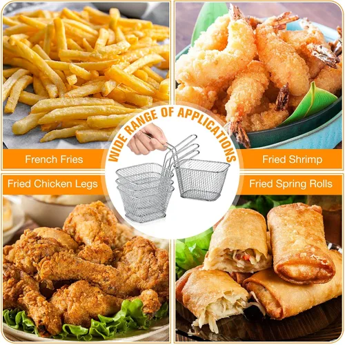 Miniatura 4 de Maxdot 60 unidades, mini cesta cuadrada para papas fritas con asa cromada, soporte para papas fritas, cesta de presentación de alimentos