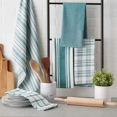Miniatura 3 de DII Surtido Tejido, Juego de Paños de Cocina, 18x28 pulgadas, Verde Azulado, 5 Piezas