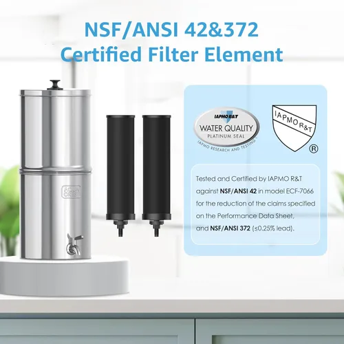Miniatura 2 de Sistema de filtro de agua por gravedad AQUA CREST, sistema de mostrador de acero inoxidable 304 con 4 filtros y soporte antideslizante, reduce