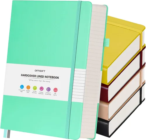 Paquete de 5 cuadernos de rayas universitarias, 312 páginas numeradas, cuadernos gruesos a granel, papel de 100gsm sin traspaso, diario de tapa dura