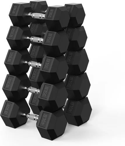Miniatura 16 de PAPABABE Juego de mancuernas hexagonales de 45 a 550 libras, mancuernas de gimnasio en casa con revestimiento de goma, mancuernas para mujeres
