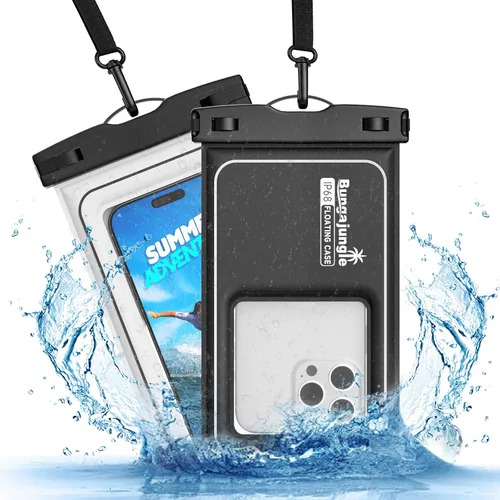 Bolsa impermeable para teléfono – Paquete de 2 fundas flotantes impermeables IP68, bolsa seca para crucero en la playa 2026 con cordón ajustable